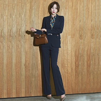 

New arrival women's OL professional temperament single breasted fashion warm solid suit and slim pant comfortable two-piece set