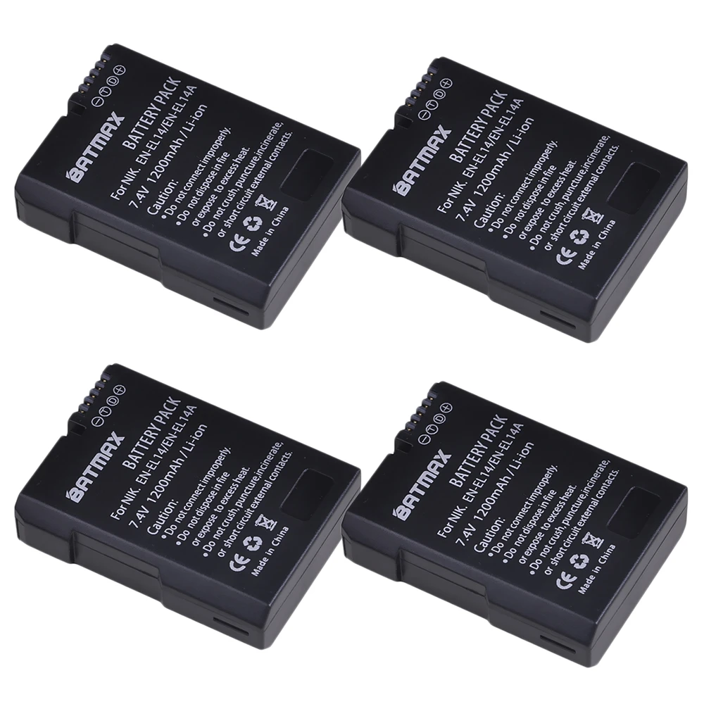 

Batmax 1200mAh 4pcs EN-EL14 EN-EL14A Camera Battery for Nikon D5600 D3100 D3200 D3300 D3400 D3500 D5100 D5200 P7000 P7800