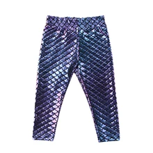 Обтягивающие блестящие леггинсы с принтом рыбной чешуи для маленьких девочек; эластичные штаны; узкие брюки