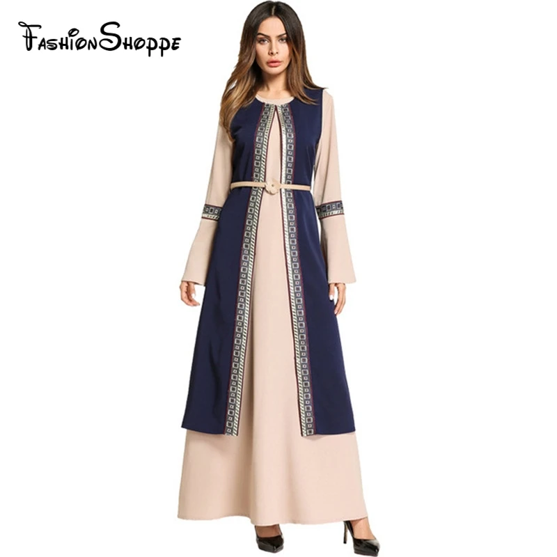 

Arab Women 2018 Fashion Middle East Robe Long Sleeved Loose Casual Muslim Abaya Chiffon Party Ramadan Long Dress With Belt