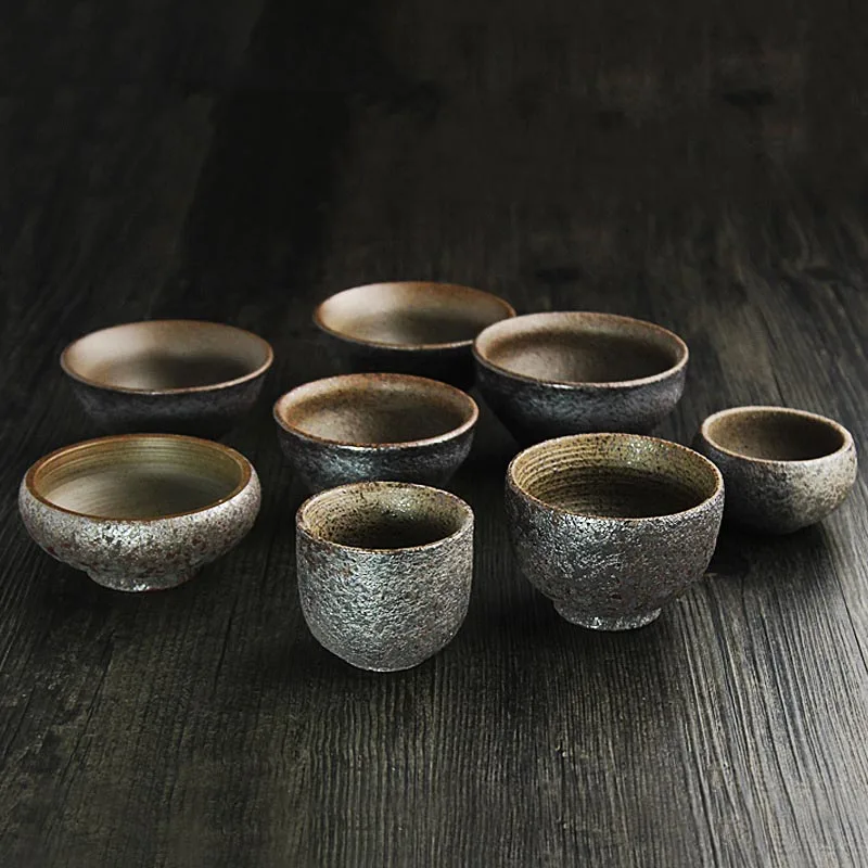 

2PCS/Lot Vintage Teacup Handmade Coarse Pottery Drinkware Teaware / Tea Ceremony Master Small Bowl Sake Cups As Christmas Gifts