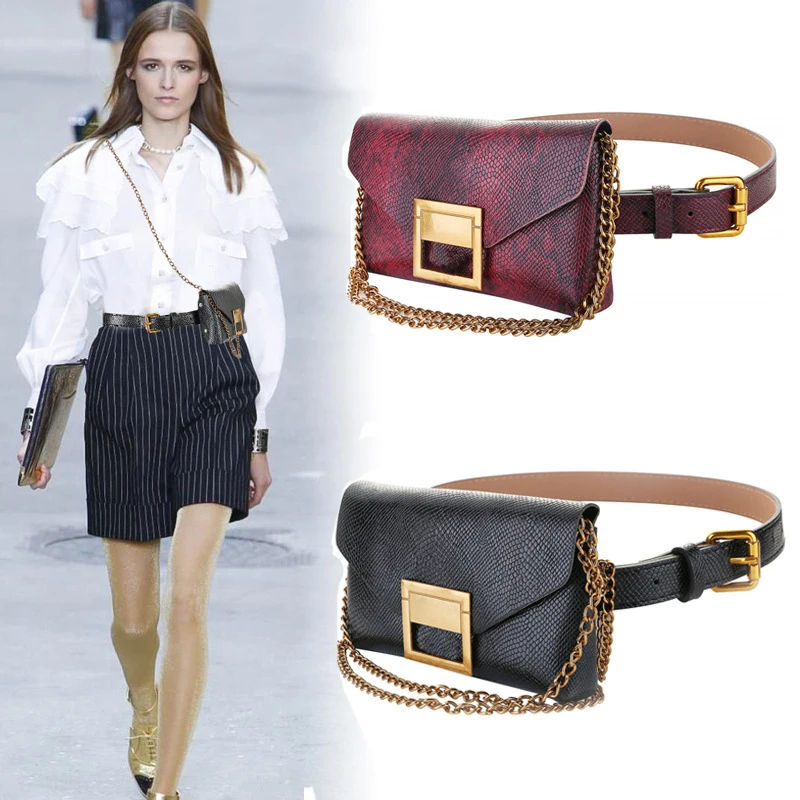 

Fanny Pack Messenger Bag Fashion Serpentine Waist Bag Women Leather Waist Pack Waist Belt Bags Phone Pocket Shoulder Bag C65