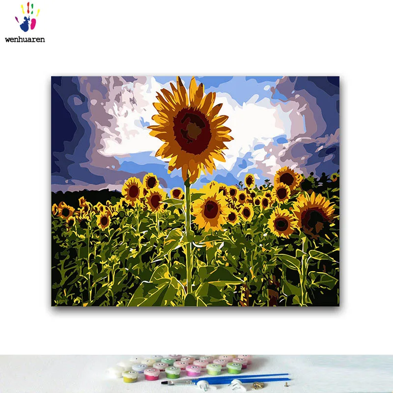 

DIY Coloring paint by numbers a large sunflower paintings by numbers with kits 40x50 framed