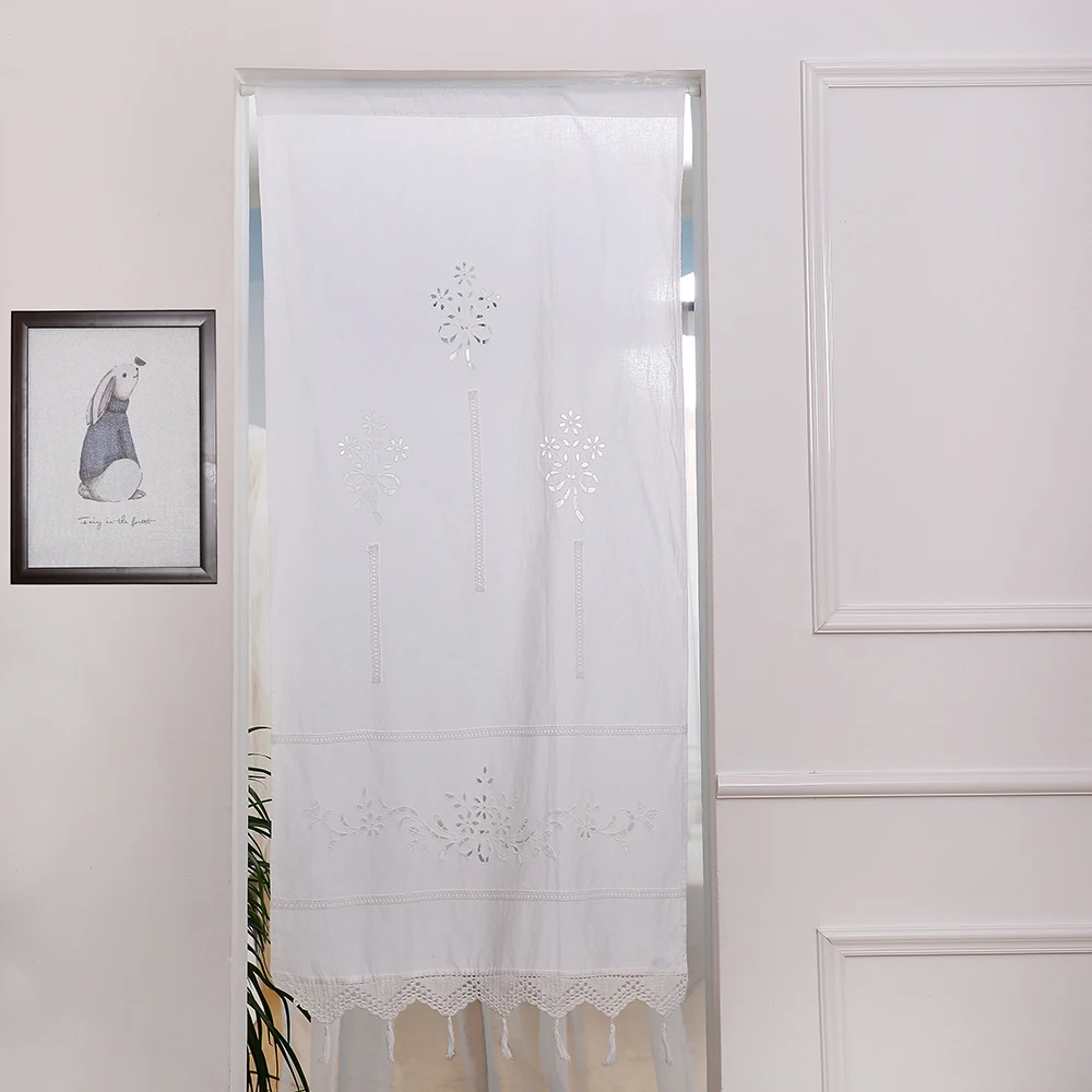 

2 PCS Handmade Cotton Cortina Crochet Lace Curtain Flower Curtain Solid Color Kitchen Curtain Blinds Shower Curtain for Decor 01
