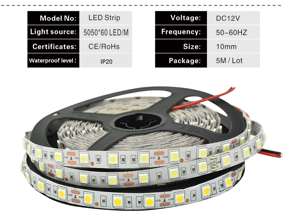 DC12V теплый белый/белый СВЕТОДИОДНЫЙ монохромный полосы света 5050 60 светодиодный/м, 5 м 5050 Светодиодные ленты Светодиодные полосы света с DC 12 В Мощность suppply