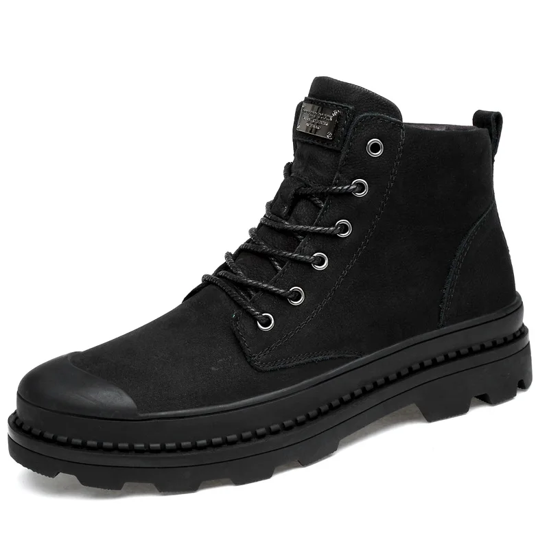 

Handsome Men Hiking Shoes Martin Boots Genuine Leather Lace Up Anti-skid Ankle Boots Man walking basketball Shoes Travel Sneaker