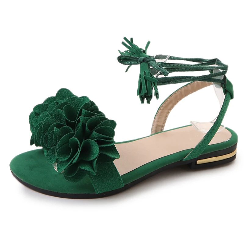 

Flock Lace Up Summer Gladiator Sandals Platform Flats Casual Ruffles Soft Flat Shoes Woman 3 Colors Size 35-40 XWZ5204