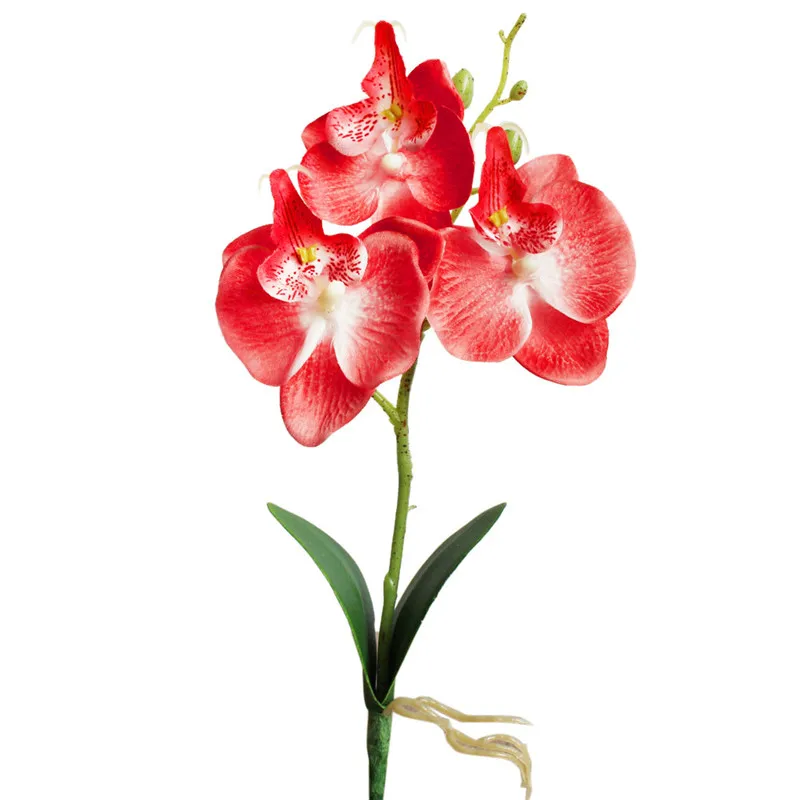 Новинка, 1 шт., 25 см, свадебные украшения, искусственные цветы, тройная голова, искусственная Орхидея, Бабочка, Шелковый цветок, для дома, свадьбы - Цвет: Red