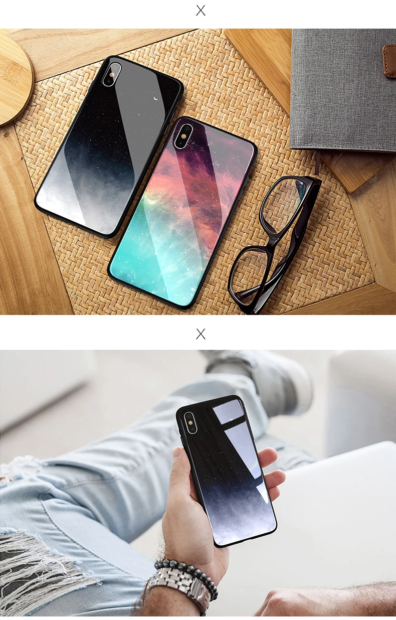 SoCouple Glass Phone Case For iphone X Xs 7 8 6 6s plus Star Space Case For iphone Xs max XR Luxury Mirror Case Back Cover Coque (14)