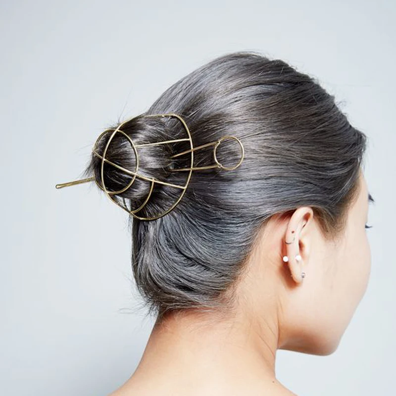 Уникальны! Позолоченные геометрические палочки для волос в стиле панк, винтажная клетка для волос, ювелирные изделия для волос, свадебные аксессуары для волос, шикарные украшения для волос