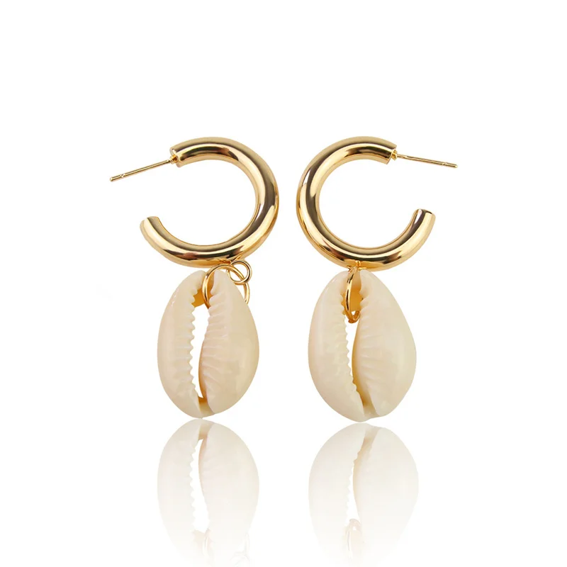 

Sea Shell Earrings For Women Gold Silver Color Metal Shell Cowrie Statement Earrings 2019 Summer Beach Jewelry