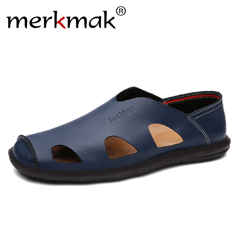 

merkmak Men Beach Sandals 2019 New Summer Men Flats High Quality Summer Casual Loafers Rome Style Size 39-44 Footwaer Drop Ship