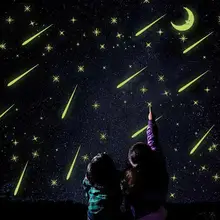 Fluorescent Romantic Meteor Shower Moon DIY Wall Stickers Night Glow in Dark Luminous Stars Kids Room Nursery Mural Decal