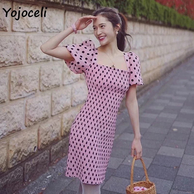 Yojoceli уличная платье в крупный горошек с принтом женское квадратным вырезом