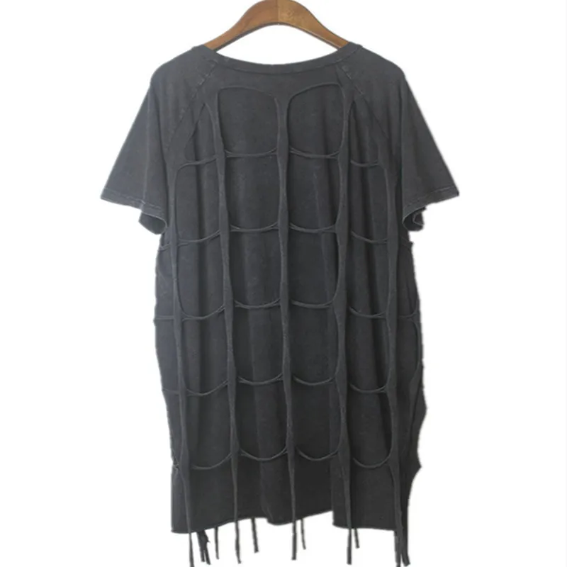 

Fashion Oversized T Shirt Women Tassel Casual Punk Rock Pok Long Women's Clothing Tops Hollow lattice tassel cutton t-shirts