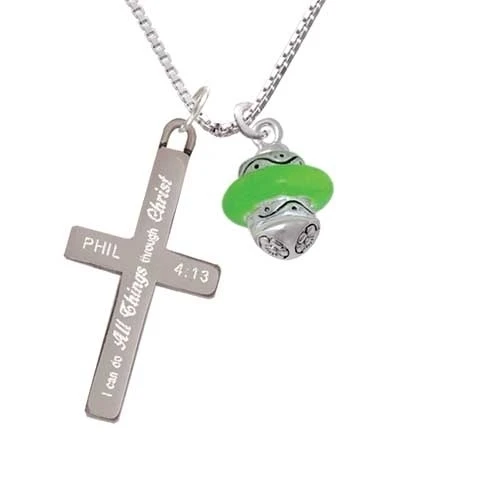 Lime Green Center Spinner - I Can Do All Things - Cross Necklace (1)