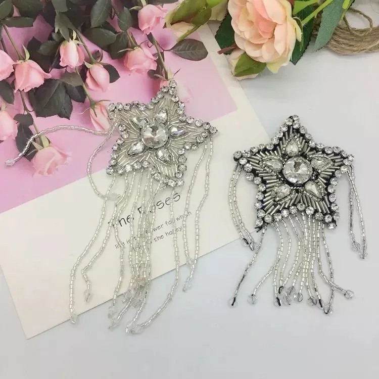 

Beaded Rhinestones Star Fringe Fabric Patches Applique Embellishment Sew on Badges for Bags Clothes Accessories B39
