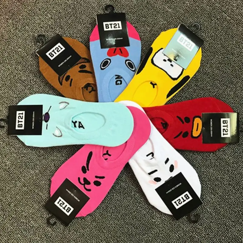 النساء للجنسين القطن قارب الجوارب انخفاض قطع غير مرئية Kpop Bangtan الفتيان لطيف Kawaii الحيوان الرموز التعبيرية لوح التزلج الهيب هوب الجوارب