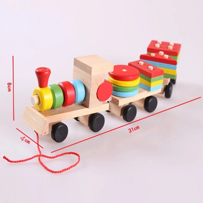 Горячая в детские развивающие игрушки деревянный поезд грузовик набор геометрических блоков замечательная Подарочная игрушка