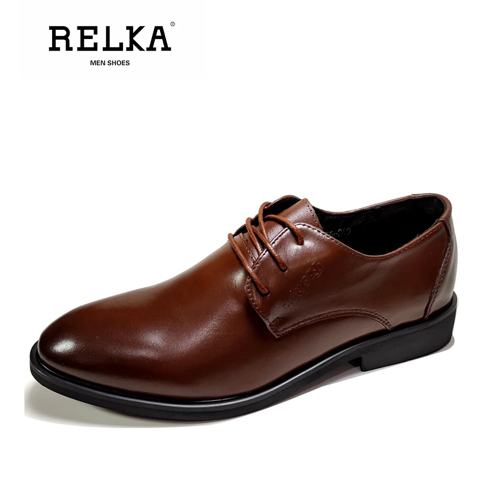 

RELKA Fashion Men Leather Shoes Handmade Retro Round Toe Thick Heel Shoes Hot Solid Classic Casual Soft Luxury Lace-up Shoes N38