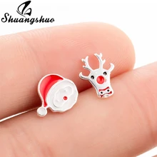 Shuangshuo Bonito Papai Noel Brincos Linda Brincos Antler Elk Cervos Jóias Acessórios Presente de Natal para As Mulheres Meninas Miúdo