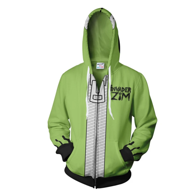 Invader ZIM Anime Hoodie Gir Robot Cosplay Costume Zipper Jacket Casual Sweatshirt