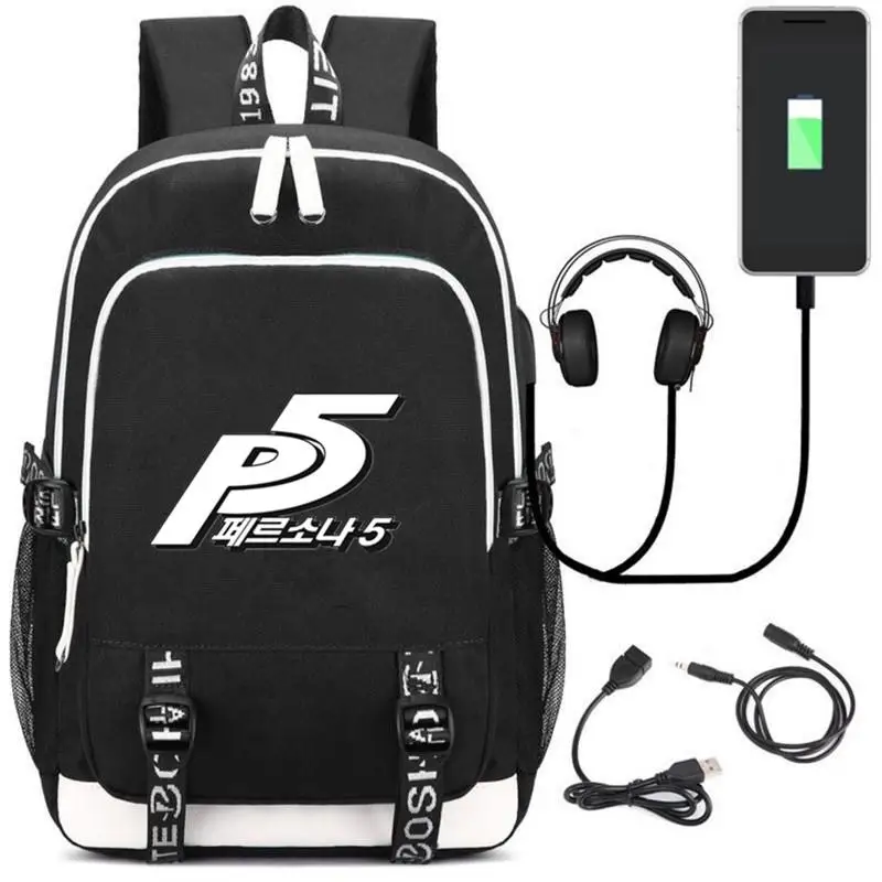 Persona 5 рюкзак с принтом с USB зарядкой для ноутбука большой школьный рюкзак женский холст дорожная сумка Mochila - Цвет: 6