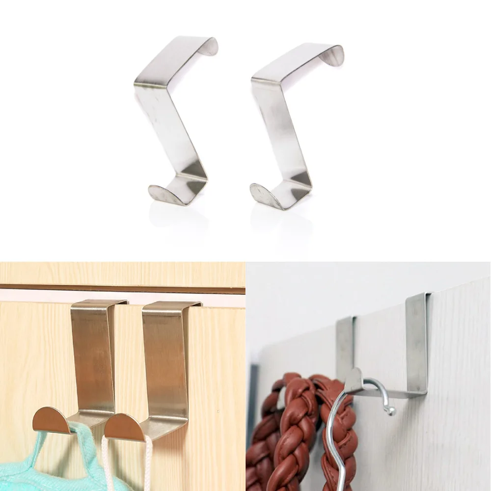 Free Shipping 2PCS Stainless Steel Self Home Kitchen Wall Door Holder Hook Hanger Hanging Coat