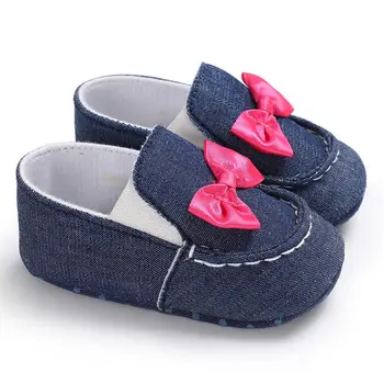 

Baby Girls Princess Shoes Infant Toddler Crib Baby Kids First Walkers Bow Soft Soled Anti-Slip Denim Shoes FXD0