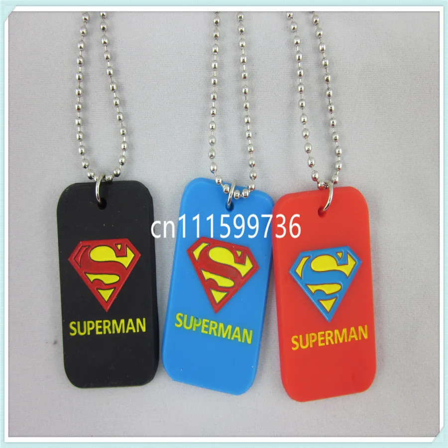 Wholesale 50PCS/Lot Superman Silicon Dog Tag Necklace Fashion Pendant