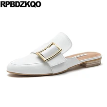 Круглый носок 5 марочный Размер 33 домашние тапочки дам белый плоские 9 обувь слайды надевать женщин сандалии мулы обнаженный лето весенняя осень Мода последние европейская отправка капель красивая Ремни