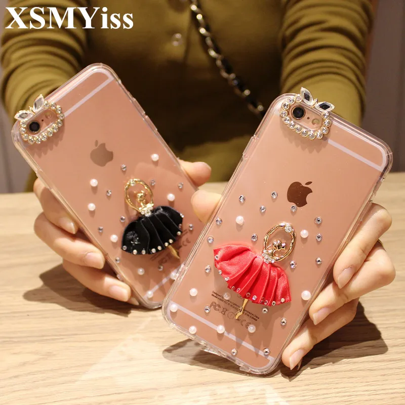 

XSMYiss Bling Crystal Diamond Bowknot Rose Peacock Beautiful Girl Phone Cases For iPhone X 5s SE 6s 7 8 Plus XR Xs Max Case