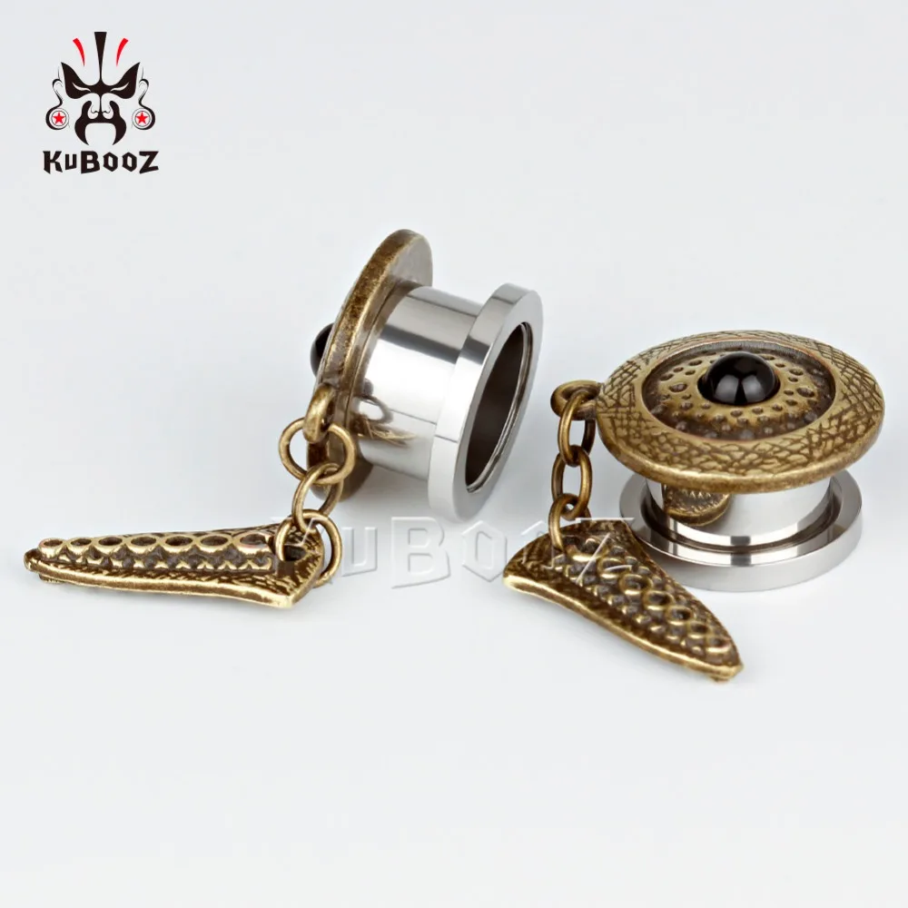 NEW arrival hot fashion stainless steel Bronze vintage pendant ear plugs body jewelry tunnels pair selling 2pcs/lot