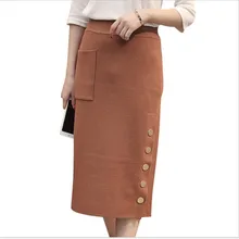 Женские зимние трикотажные юбки мода OL осень зима длиной до колена Юбки прямая Империя тонкая верхняя одежда трикотажные юбки Q907