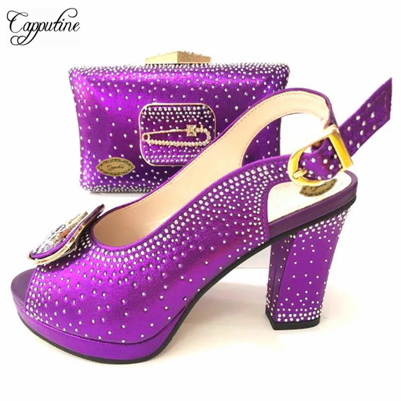 

Capputine New Fashion Summer Decorated With Rhinestone High Heels Shoes And Bag Italian Pumps 8CM Shoes And Matching Bag Set