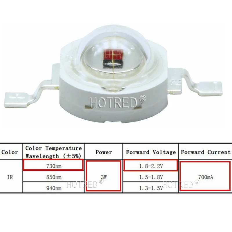 10-100 шт. 730нм 740нм 3 Вт высокомощный светодиодный светильник ИК Дальний Красный светодиодный инфракрасный светодиодный 3 Вт 720нм ИК светодиодный диодный излучатель светильник для проекта DIY