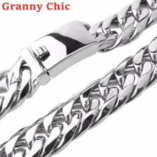 Granny Chic кубинские цепи для мужчин хип-хоп ювелирные изделия серебро полированный Цвет Толстая нержавеющая сталь длинное большое короткое ожерелье подарок