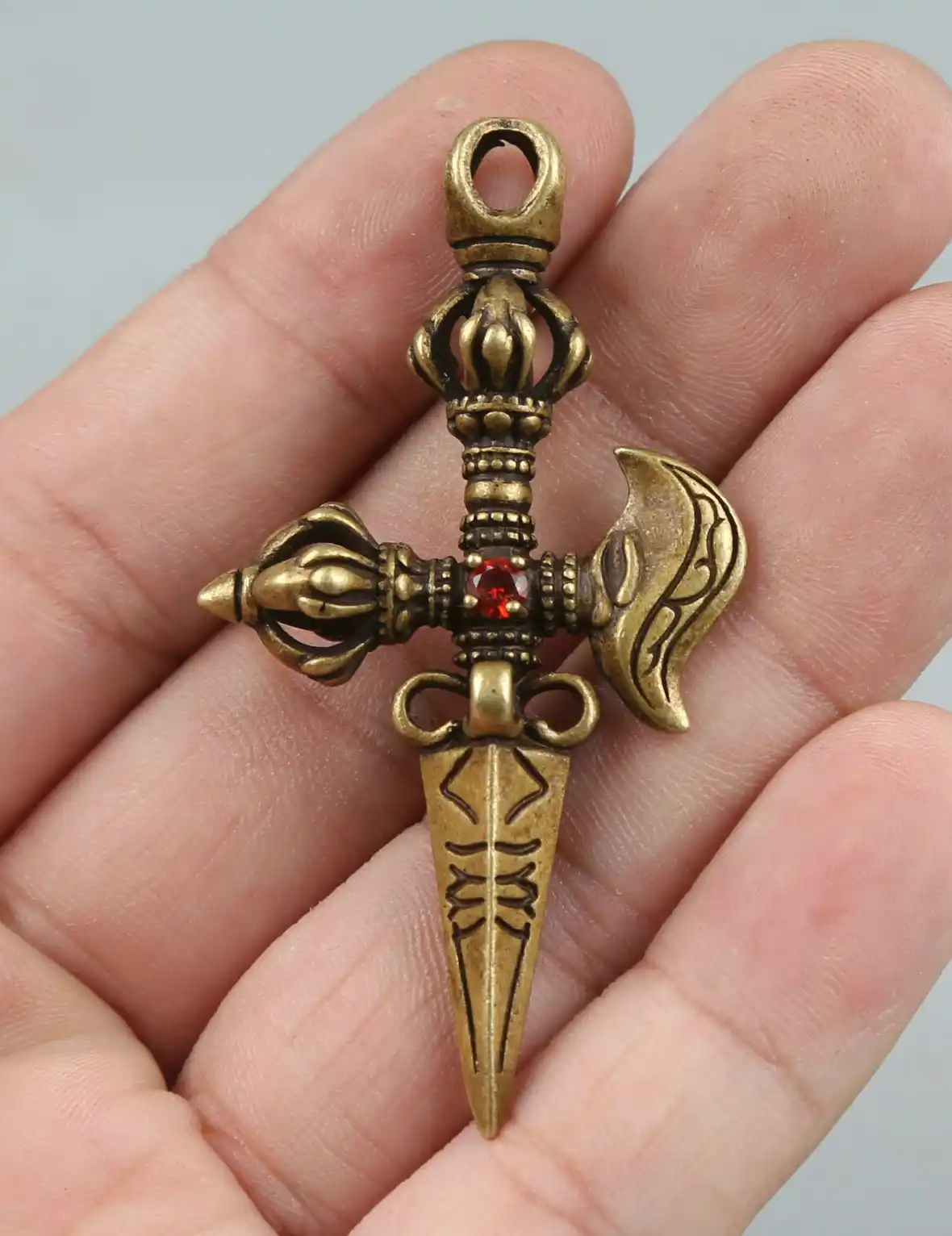 56MM Small Curio China Bronze Exquisite Tantra Amulet Xiangmo-chu Pendant Statue