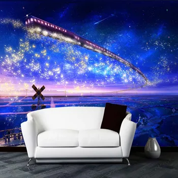 

Wholesale 3d cartoon murals for kids room starry sky blue muralsTV sofa background wall train ceiling murals wallpaper