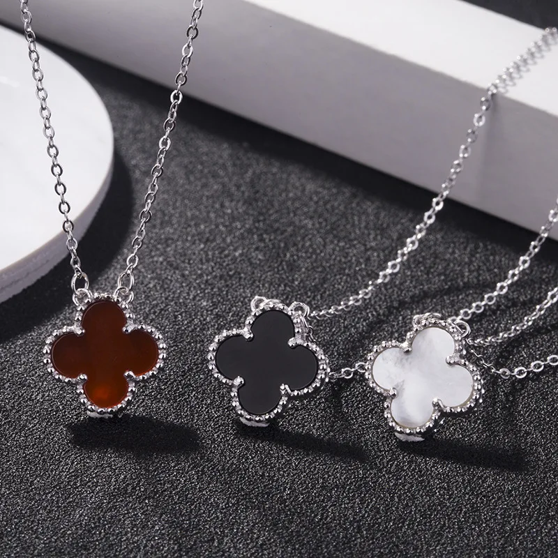 

S925 sterling silver necklace five flowers white mother-of-pearl fashion lucky four-leaf clover shape to send lover gift jewelry