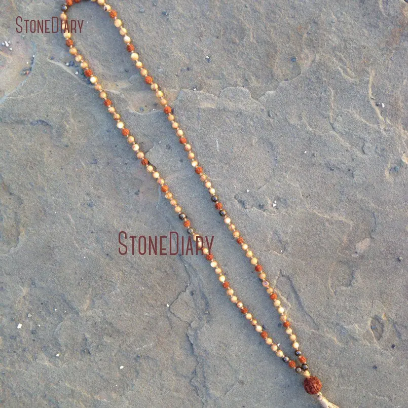 20180312-NM10950-Hand knotted Amber Shell, Bronzite & Rudraksha 108 Bead Mala_1