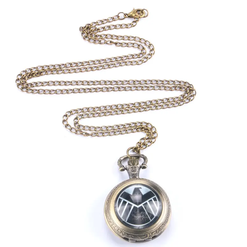 Черный щит дизайн кварцевые Карманный кулон часы с цепочкой цепочки и ожерелья Рождественский подарок Relogio де Bolso
