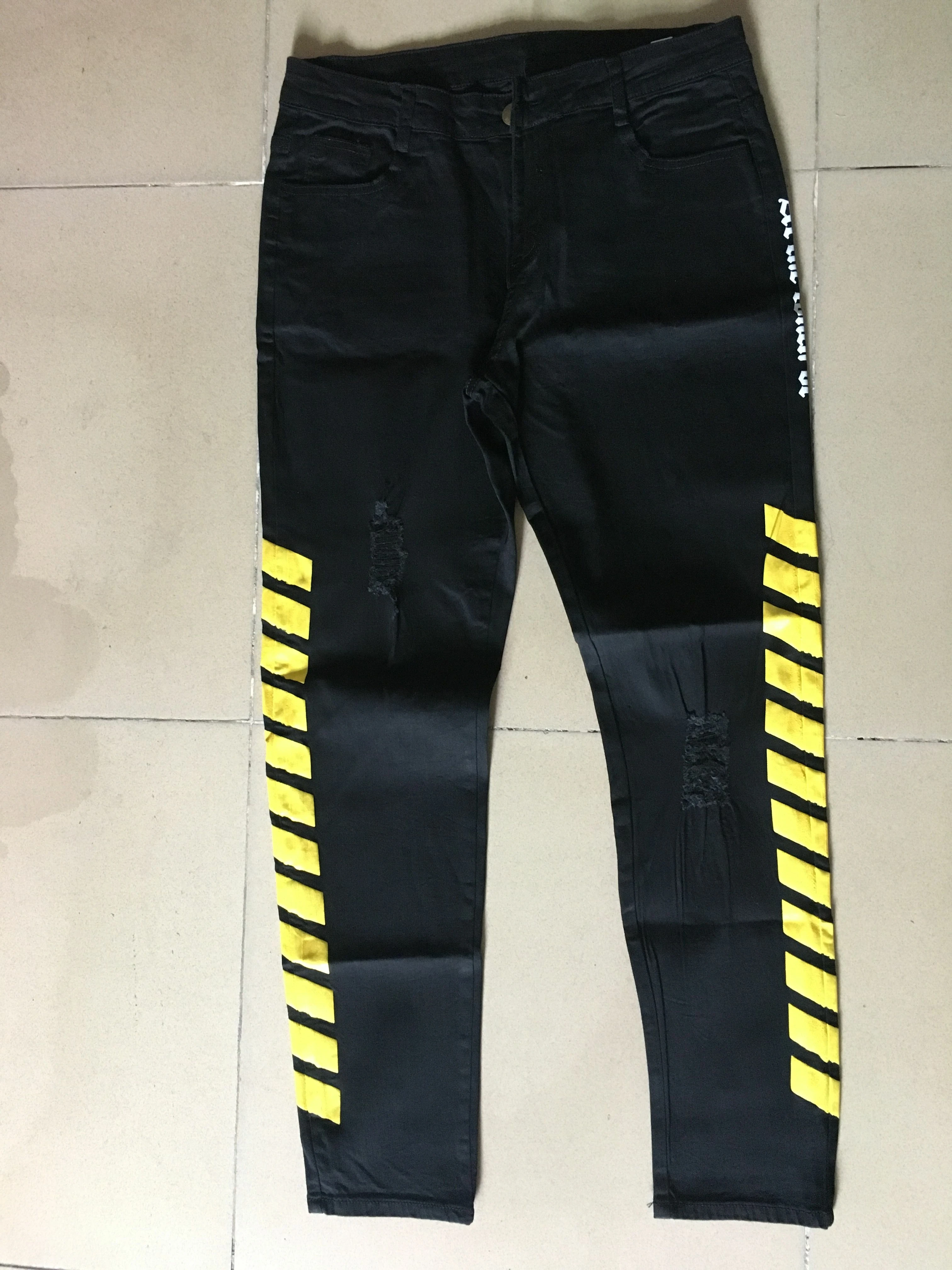 Men's Skinny Black Jeans Yellow Side 