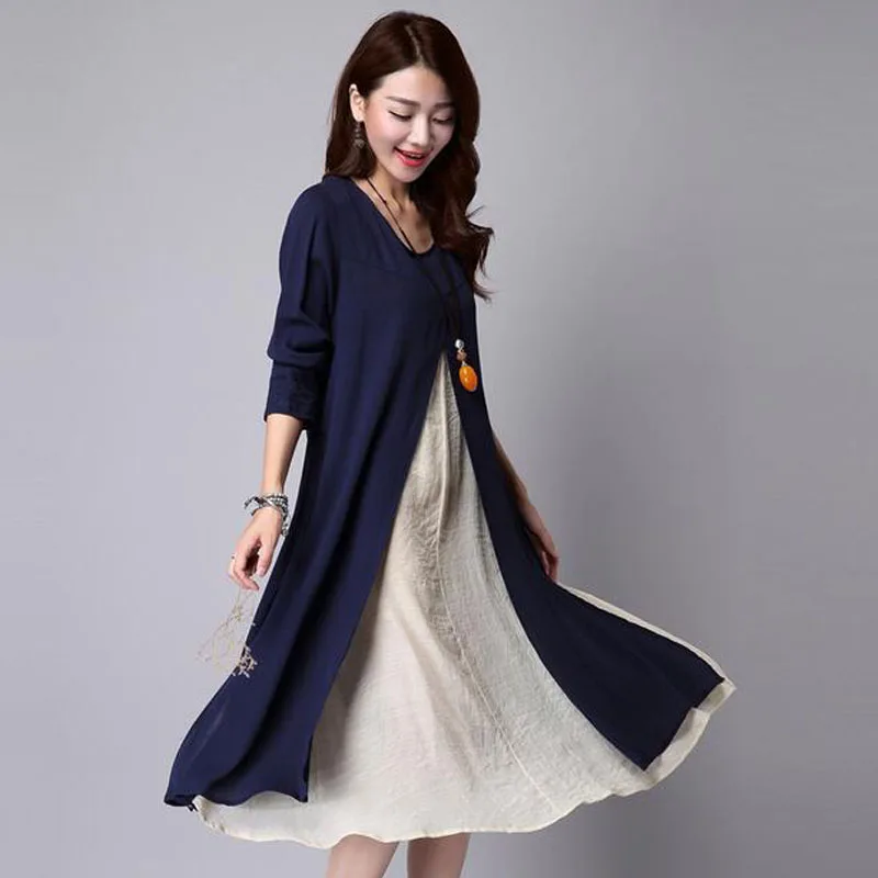 

Autumn Long Sleeve Linen Maternity Dress For Pregnant Women Clothes Casual Patchwork Pregnancy Vestidos Gravidas Dress Clothing