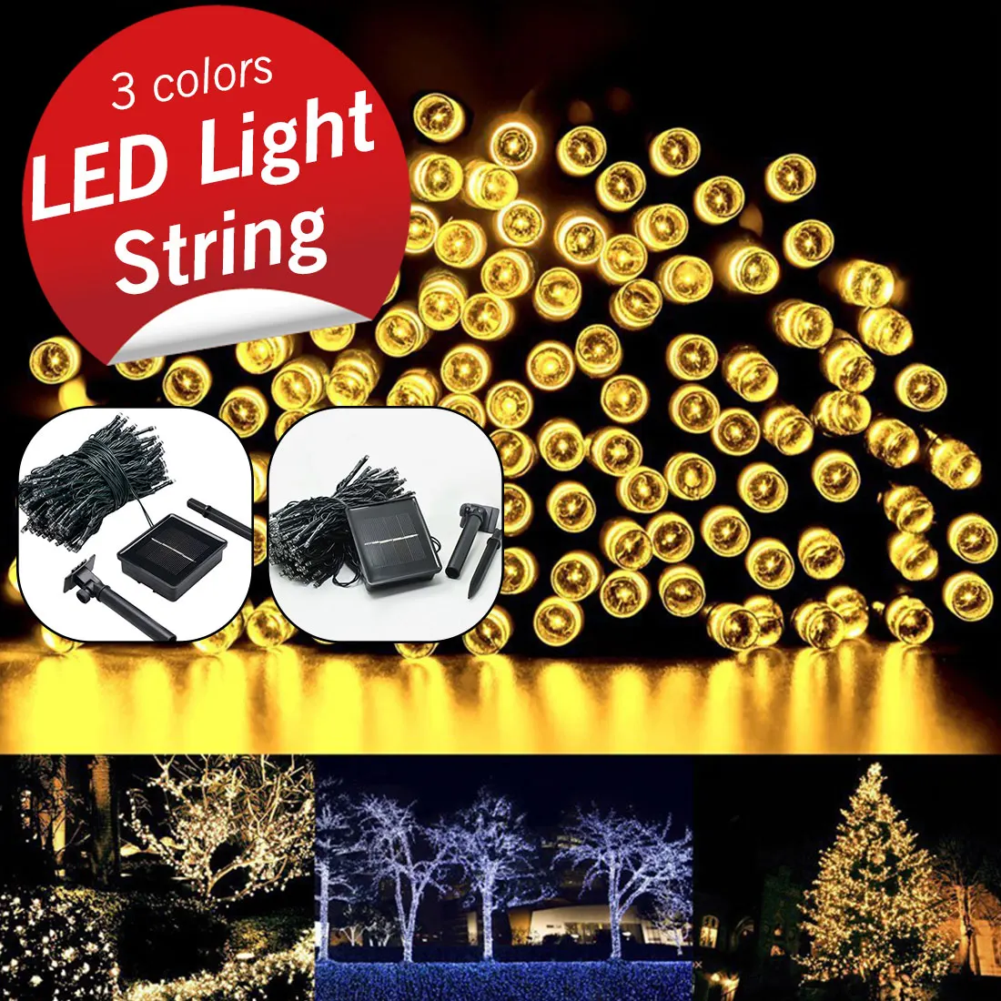 50/100/200 LED Solar Power Fairy Light Christmas Garland Copper Wire LED String Lamp Fairy lights ForNew Year Wedding Decoration