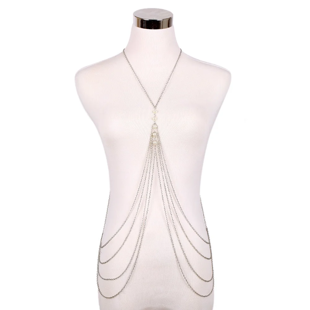 Летнее сексуальное женское ожерелье с цепочкой из искусственного жемчуга, многослойное ожерелье с кисточкой в стиле панк, женские модные ювелирные изделия - Окраска металла: Посеребренный