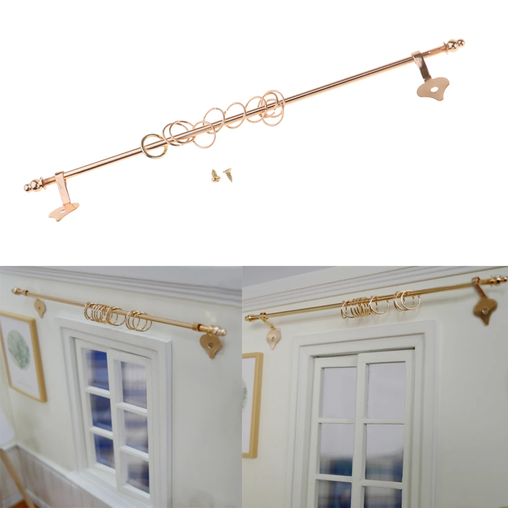 1/12 Scale Dollhouse Miniature Curtain Rod Furniture Window Accessories Golden 1/12 Scale Dollhouse Miniature Curtain Rod Furniture Window Accessories Golden