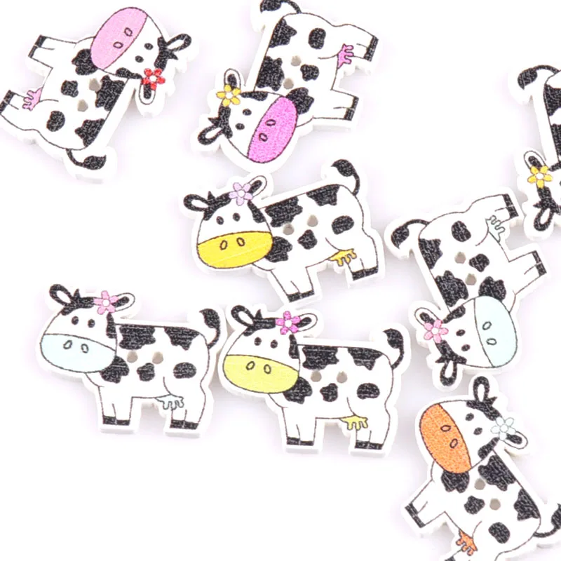 

2 Holes Handmade Buttons For Crafts Colorful Dairy Cow Wooden Button For Children Scrapbooking Accessories 21x27mm 25Pcs M1679