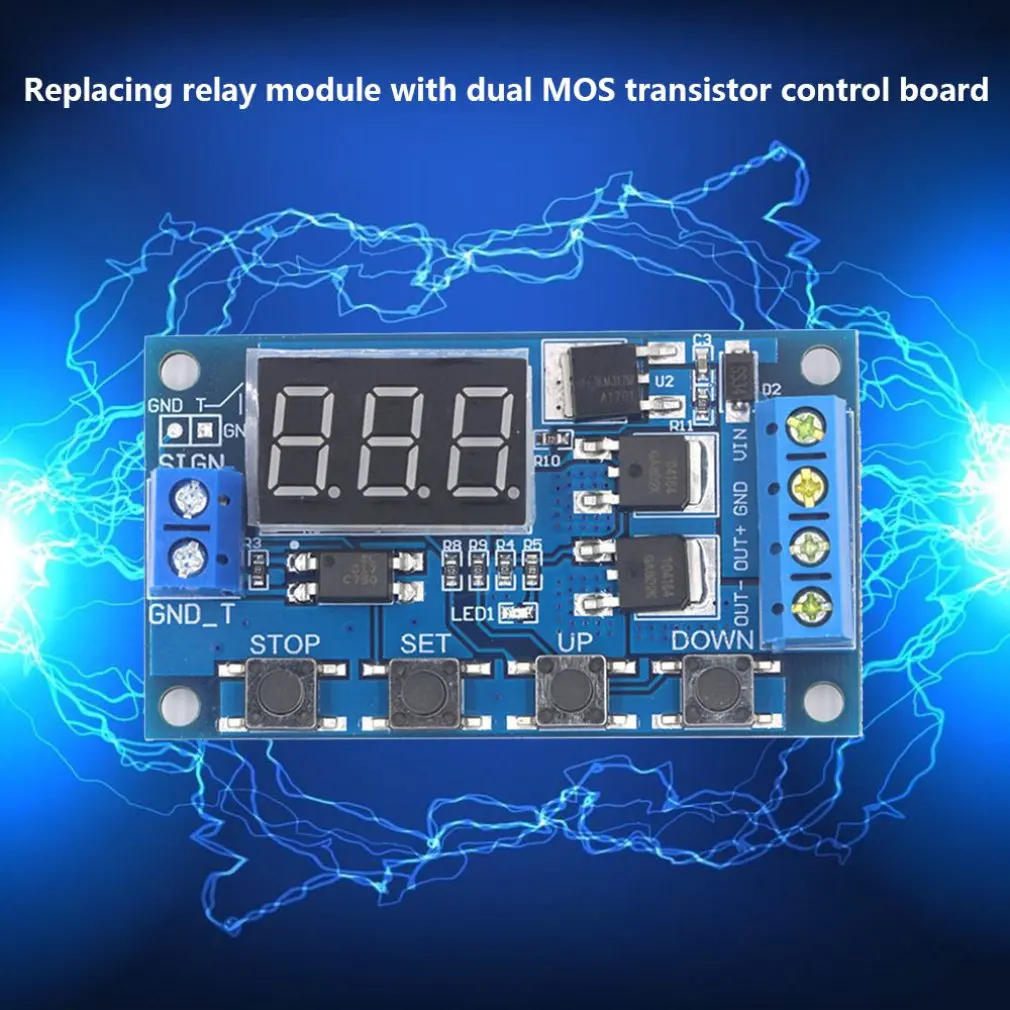 Двойной МОП-светодиодный цифровой реле задержки времени цикл запуска переключатель плат сроки Управление модуль
