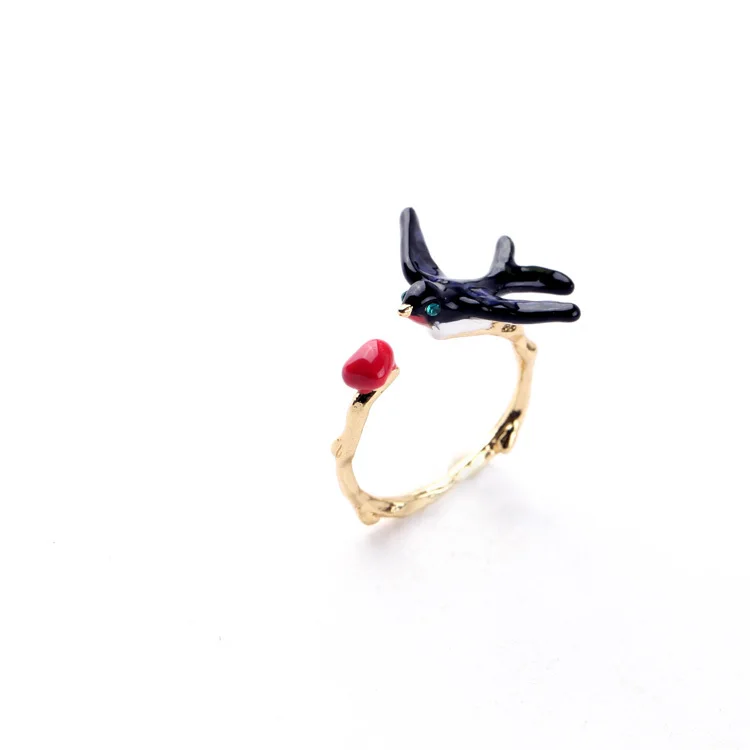 Модный простой дизайн женское черное открытое милое эмалированное кольцо с ласточкой для женщин эффектное модное ручная работа